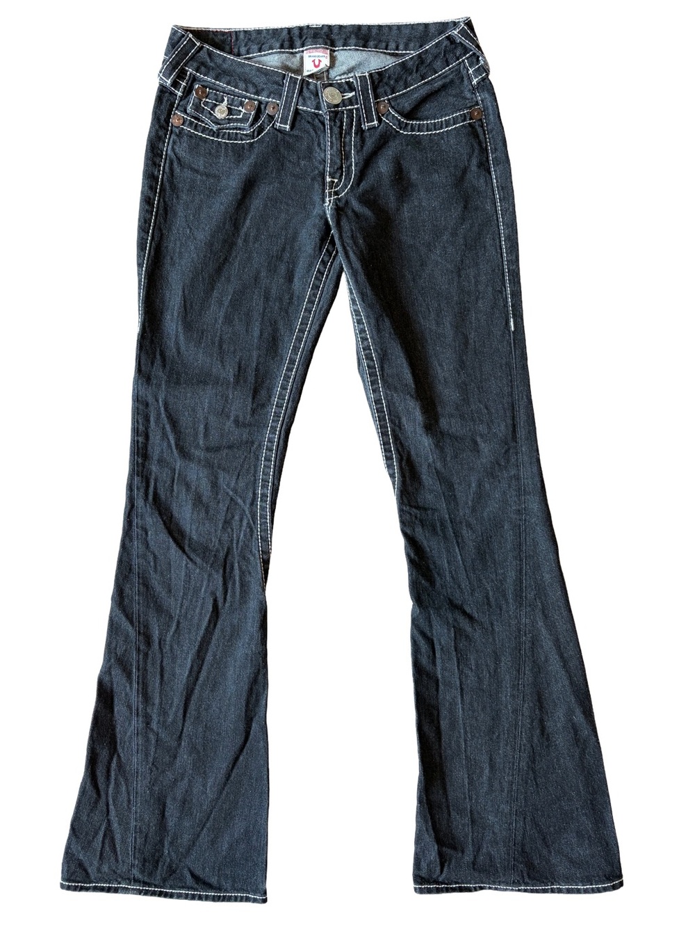 Vintage True Religion Jeans Joey Big T Womens 29x34.5 Black Twisted Seam Flare
